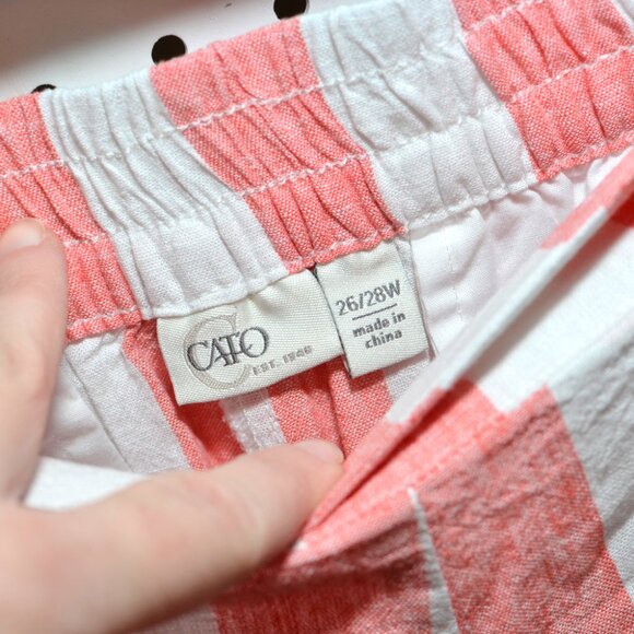 Plus Size 26/28W Cato Wide Leg Cropped Linen Coral Striped Beach Pants NWT - Picture 6 of 11